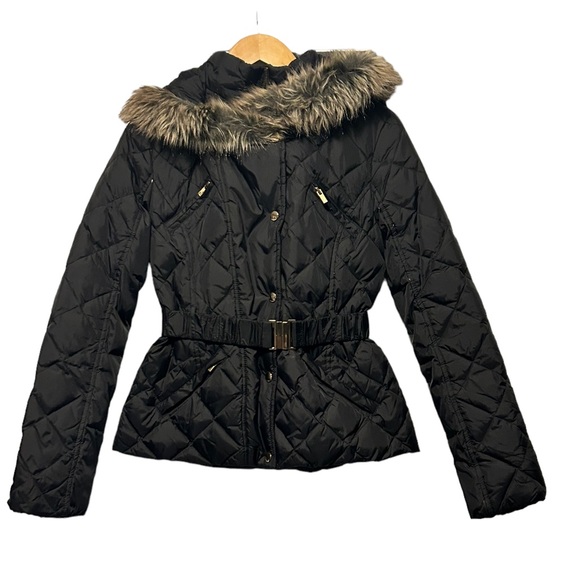 EXPRESS Women's Black Quilted Down Hooded Puffer Coat With Faux Fur Hood-SMALL - Picture 10 of 10